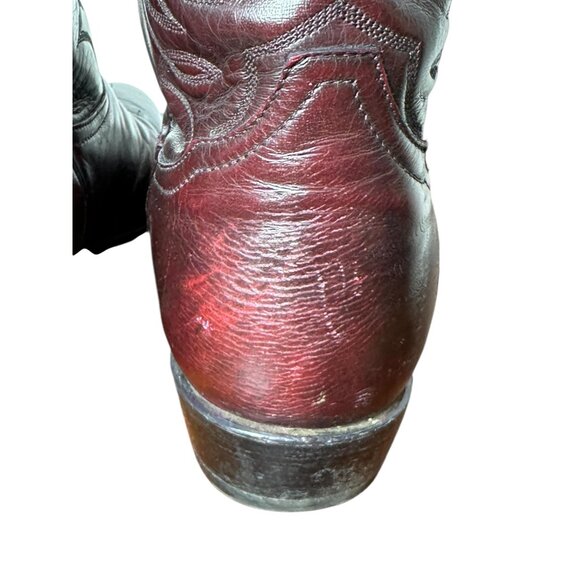 Vintage Tony Lama cowboy boots in dark cherry leather with flame stitching Made - Picture 9 of 9